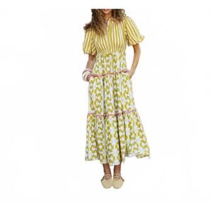 NEW BROOKS AVENUE banyan puff sleeve midi dress in lime and vine